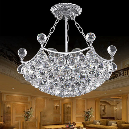 Lustre contemporain en forme de dôme chromé avec 12 boules de cristal – Idéal pour la salle à manger