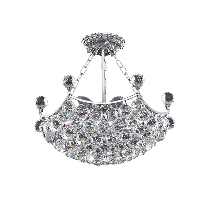 Lustre contemporain en forme de dôme chromé avec 12 boules de cristal – Idéal pour la salle à manger