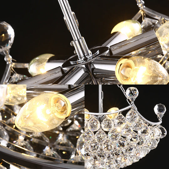 Contemporary Chrome Dome Chandelier With 12 Lights And Faceted Crystal Balls - Perfect For Dining