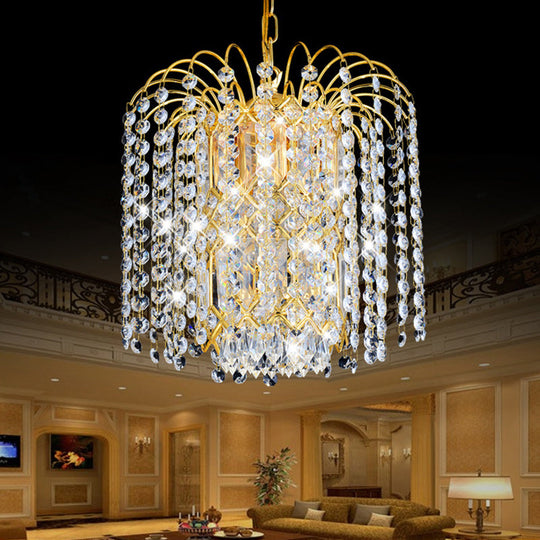 Modern Faceted Crystal 3-Light Gold Chandelier For Lobby Bar - Rain Hanging Light Fixture