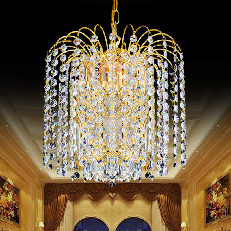 Modern Faceted Crystal 3-Light Gold Chandelier For Lobby Bar - Rain Hanging Light Fixture