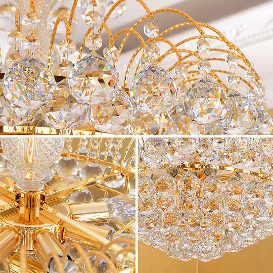 Modern 8-Light Hanging Cascade Chandelier - Chrome/Gold Finish With Crystal Ball Shades 16/19.5 Wide