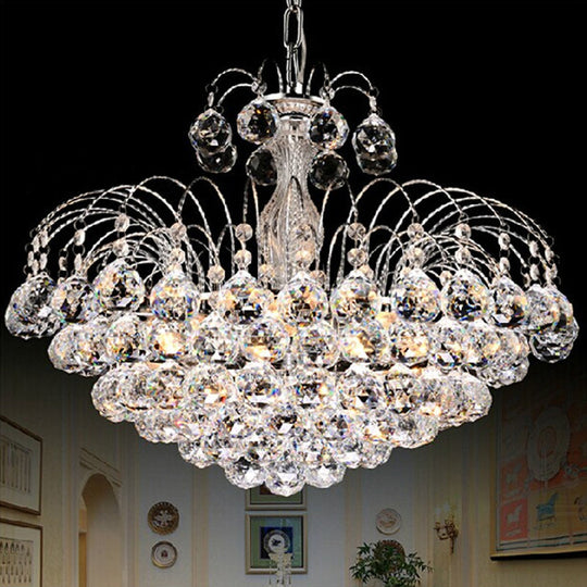 Lustre contemporain en cascade à 8 lumières en chrome/or avec abat-jour en boule de cristal, 16"/19,5" de large