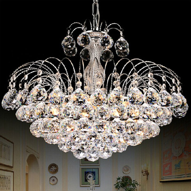 Modern 8-Light Hanging Cascade Chandelier - Chrome/Gold Finish With Crystal Ball Shades 16/19.5 Wide