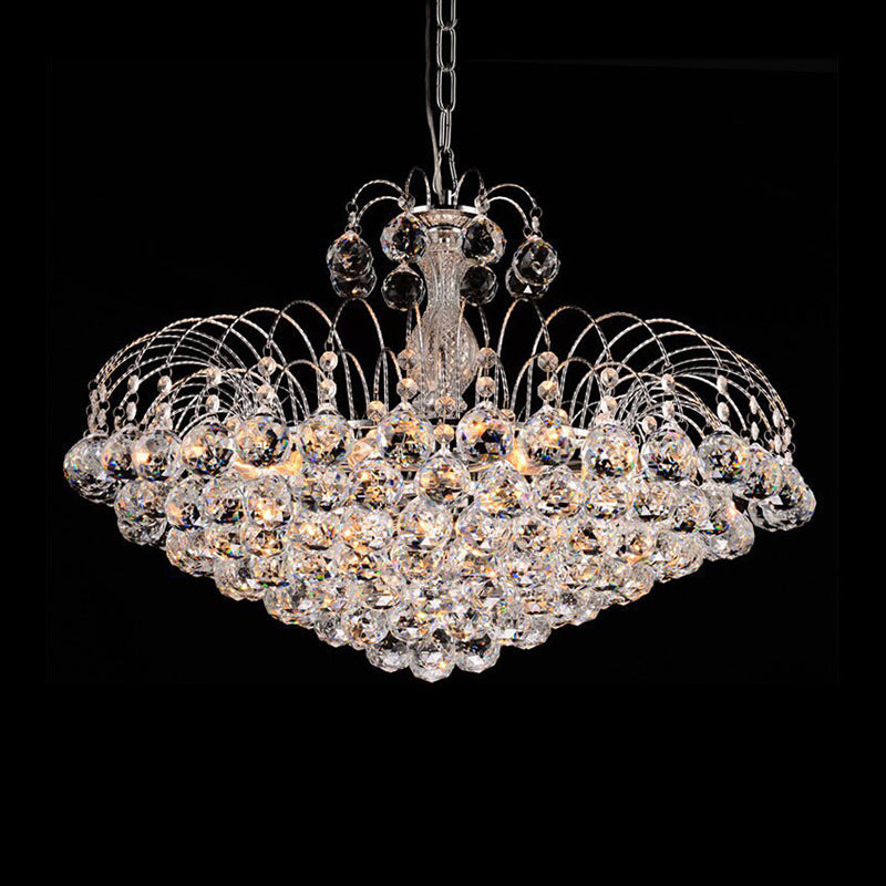 Lustre contemporain en cascade à 8 lumières en chrome/or avec abat-jour en boule de cristal, 16"/19,5" de large