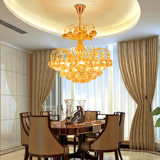 Modern 8-Light Hanging Cascade Chandelier - Chrome/Gold Finish With Crystal Ball Shades 16/19.5 Wide