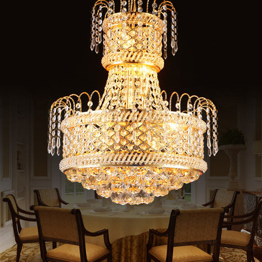 Modern Gold Dining Room Chandelier Light Fixture With Mushroom Crystal Shade 5/8 Lights 16/19.5 Wide