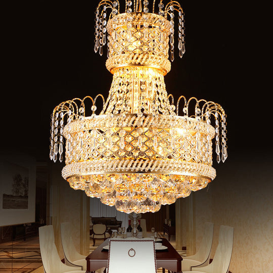 Modern Gold Chandelier Light with Mushroom Crystal Shade - 5/8 Lights - 16"/19.5" Wide