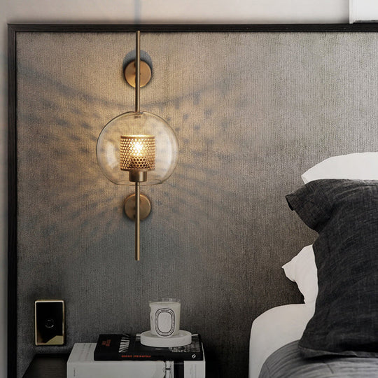 Modern Geometric Wall Lamp - Clear Glass Single-Bulb Ideal For Corridors Bronze / Small Globe