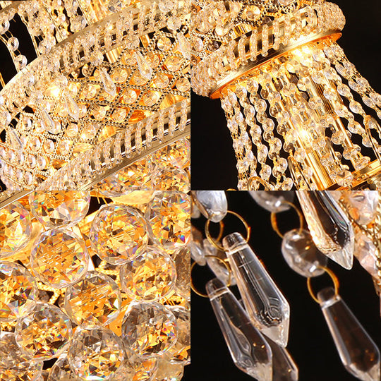 Modern Gold Chandelier Light with Mushroom Crystal Shade - 5/8 Lights - 16"/19.5" Wide