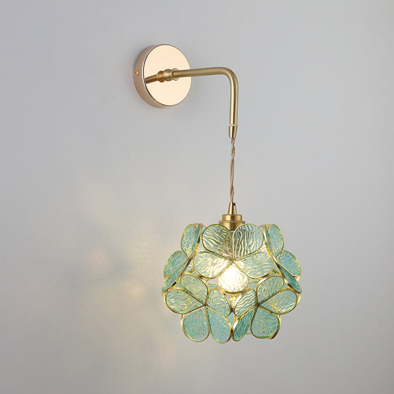 Vintage Single-Bulb Bedside Wall Mounted Lamp In Gold - Shaded Glass Light Fixture / C