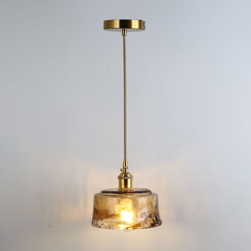 Retro Glass Pendant Light With Gold Shading For Restaurants - 1 Head Suspended Ceiling Fixture / F