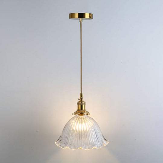 Retro Style Glass Pendant Ceiling Light - Gold Shaded Suspension Lighting for Restaurants