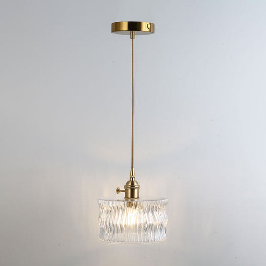 Retro Glass Pendant Light With Gold Shading For Restaurants - 1 Head Suspended Ceiling Fixture / J