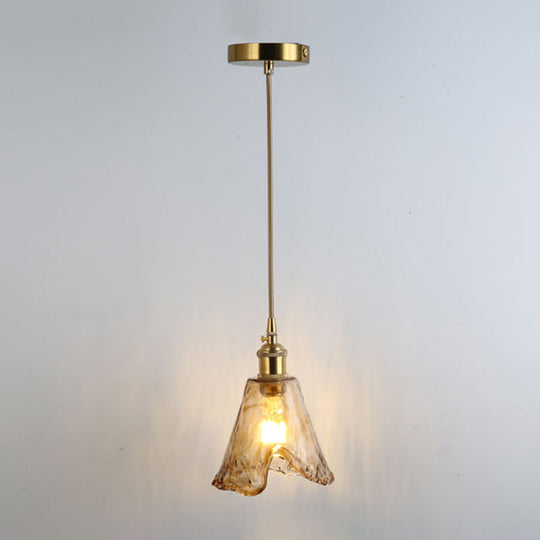 Retro Glass Pendant Light With Gold Shading For Restaurants - 1 Head Suspended Ceiling Fixture / G