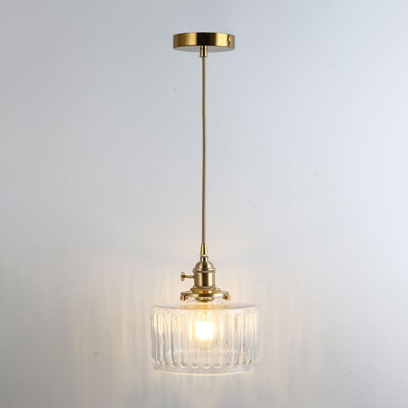 Retro Style Glass Pendant Ceiling Light - Gold Shaded Suspension Lighting for Restaurants