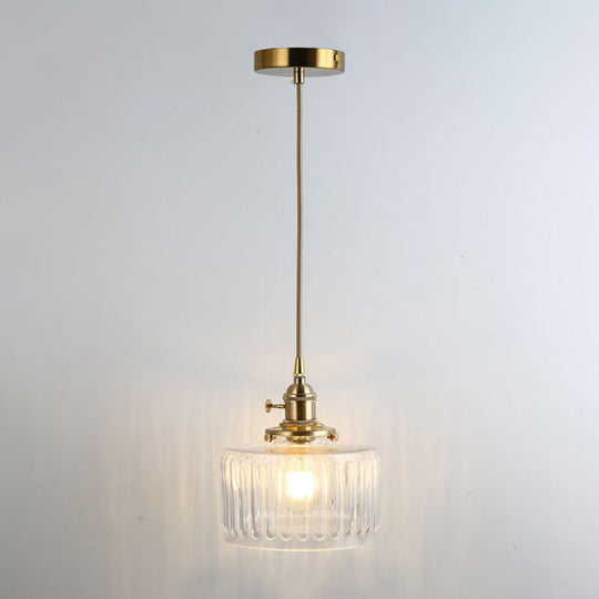 Retro Style Glass Pendant Ceiling Light - Gold Shaded Suspension Lighting for Restaurants