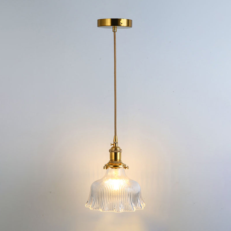 Retro Style Glass Pendant Ceiling Light - Gold Shaded Suspension Lighting for Restaurants