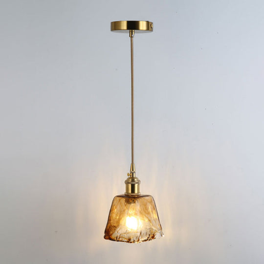 Retro Style Glass Pendant Ceiling Light - Gold Shaded Suspension Lighting for Restaurants