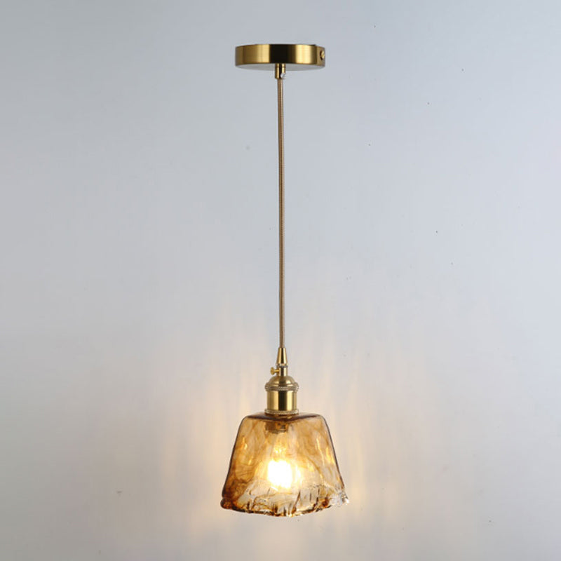 Retro Glass Pendant Light With Gold Shading For Restaurants - 1 Head Suspended Ceiling Fixture / H