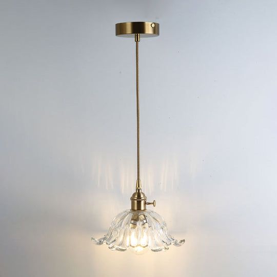 Retro Glass Pendant Light With Gold Shading For Restaurants - 1 Head Suspended Ceiling Fixture / P