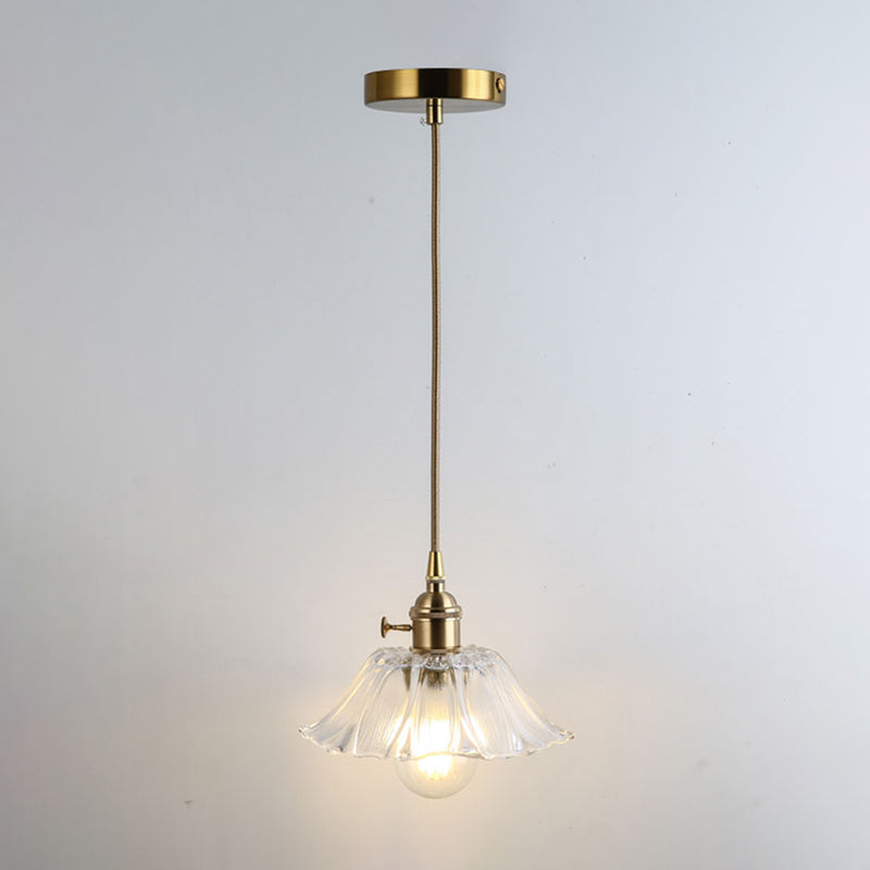 Retro Style Glass Pendant Ceiling Light - Gold Shaded Suspension Lighting for Restaurants