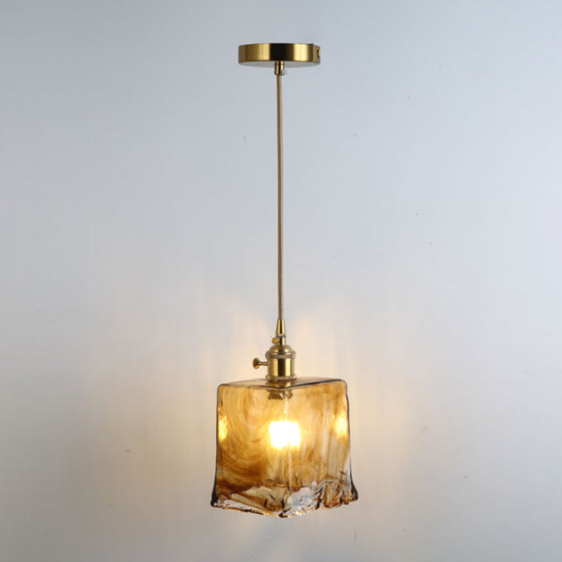 Retro Style Glass Pendant Ceiling Light - Gold Shaded Suspension Lighting for Restaurants