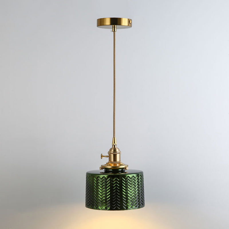 Retro Glass Pendant Light With Gold Shading For Restaurants - 1 Head Suspended Ceiling Fixture / M