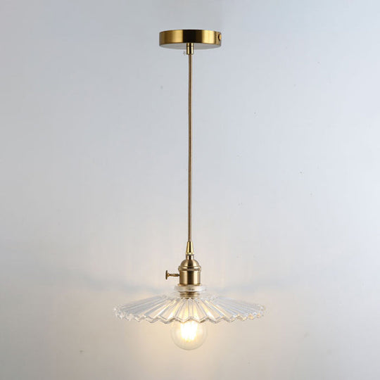 Retro Glass Pendant Light With Gold Shading For Restaurants - 1 Head Suspended Ceiling Fixture / N