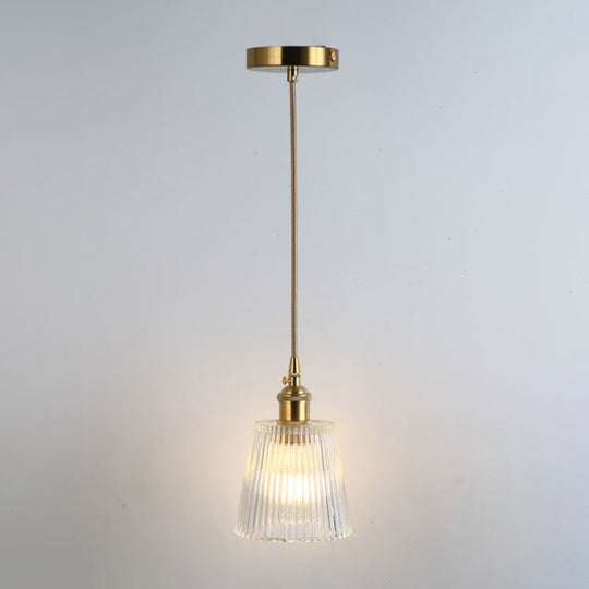 Retro Glass Pendant Light With Gold Shading For Restaurants - 1 Head Suspended Ceiling Fixture / E