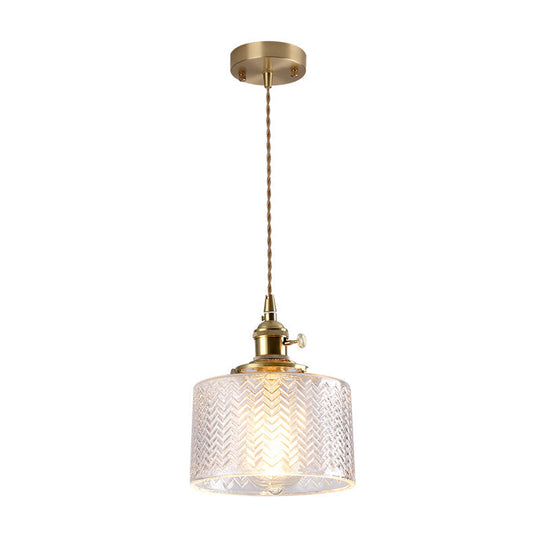 Vintage Style Gold Glass Pendant Lamp With Textured Shade - Single Bulb Hanging Fixture / B