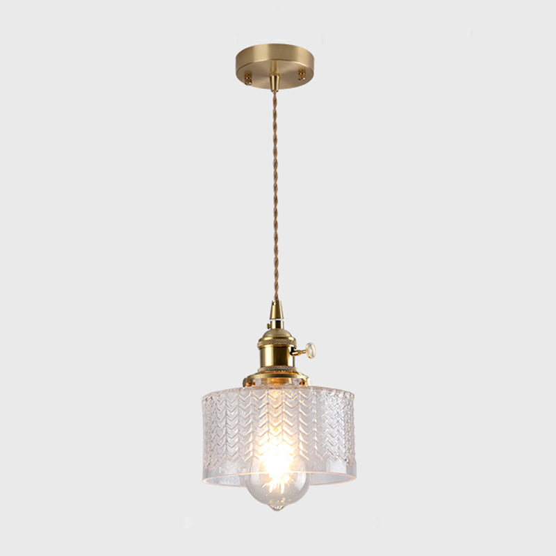 Vintage Style Single-Bulb Hanging Lamp: Textured Glass Pendant in Gold - Elegant Lighting Fixture