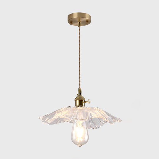 Vintage Style Gold Glass Pendant Lamp With Textured Shade - Single Bulb Hanging Fixture / G