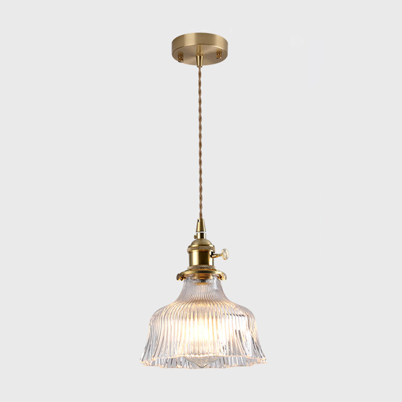 Vintage Style Single-Bulb Hanging Lamp: Textured Glass Pendant in Gold - Elegant Lighting Fixture