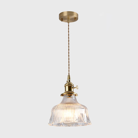 Vintage Style Gold Glass Pendant Lamp With Textured Shade - Single Bulb Hanging Fixture / D