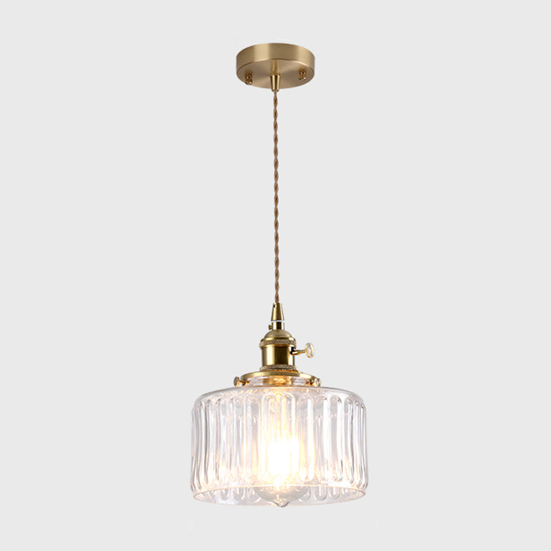 Vintage Style Single-Bulb Hanging Lamp: Textured Glass Pendant in Gold - Elegant Lighting Fixture