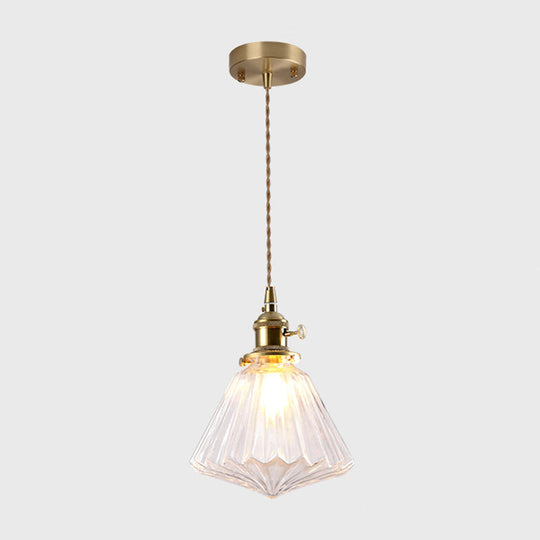 Vintage Style Gold Glass Pendant Lamp With Textured Shade - Single Bulb Hanging Fixture / E