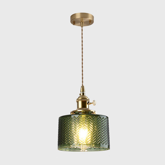 Vintage Style Single-Bulb Hanging Lamp: Textured Glass Pendant in Gold - Elegant Lighting Fixture