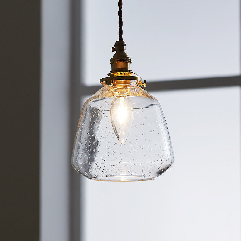 Simplicity Tapered Bubbled Glass Pendant Light - 1-Bulb Restaurant Fixture