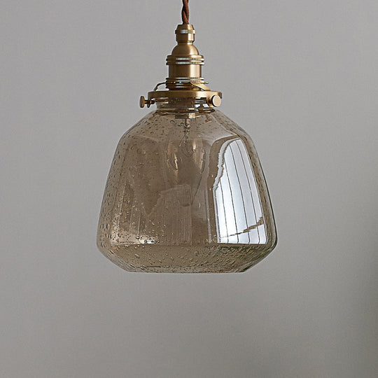 Simplicity Tapered Bubbled Glass Pendant Light - 1-Bulb Restaurant Fixture Cognac