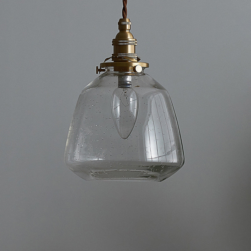 Simplicity Tapered Bubbled Glass Pendant Light - 1-Bulb Restaurant Fixture Clear