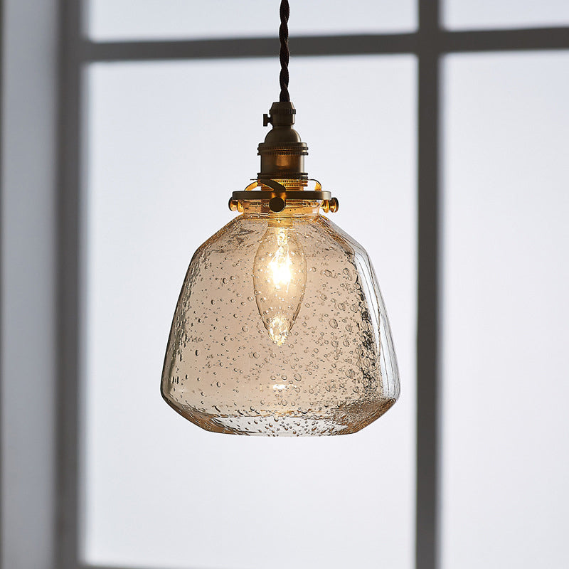 Simplicity Tapered Bubbled Glass Pendant Light - 1-Bulb Restaurant Fixture