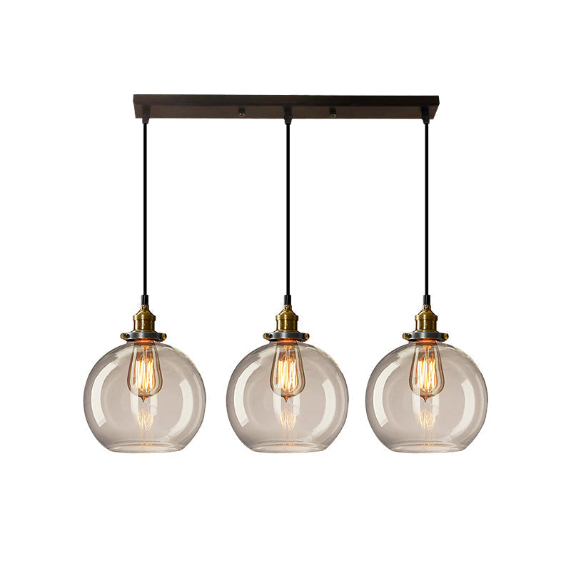 Industrial Clear Glass Multi Light Pendant - 3 Bulbs Dining Room Lighting / H