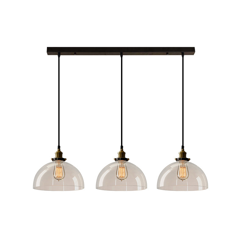 Clear Glass Industrial Shaded Multi-Light Pendant: 3-Bulb Hanging Lighting for Dining Room