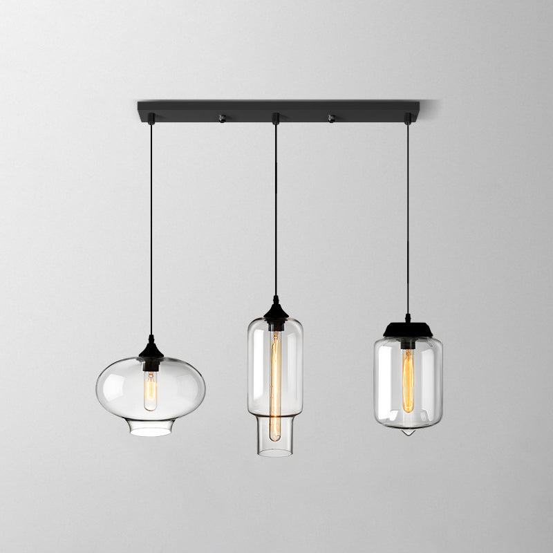 Clear Glass Industrial Shaded Multi-Light Pendant: 3-Bulb Hanging Lighting for Dining Room