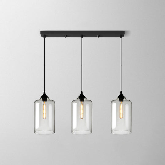 Clear Glass Industrial Shaded Multi-Light Pendant: 3-Bulb Hanging Lighting for Dining Room