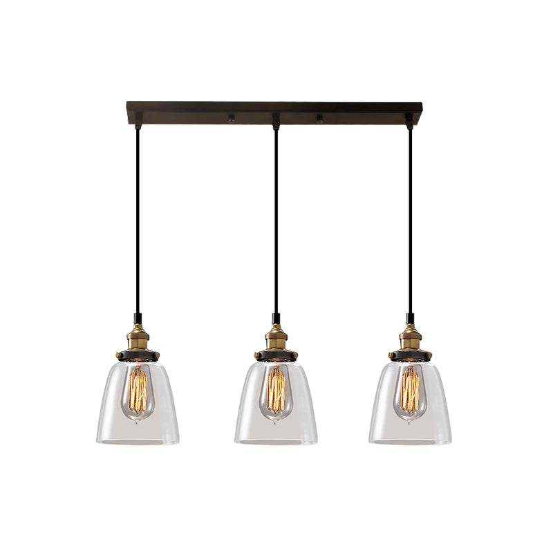 Clear Glass Industrial Shaded Multi-Light Pendant: 3-Bulb Hanging Lighting for Dining Room