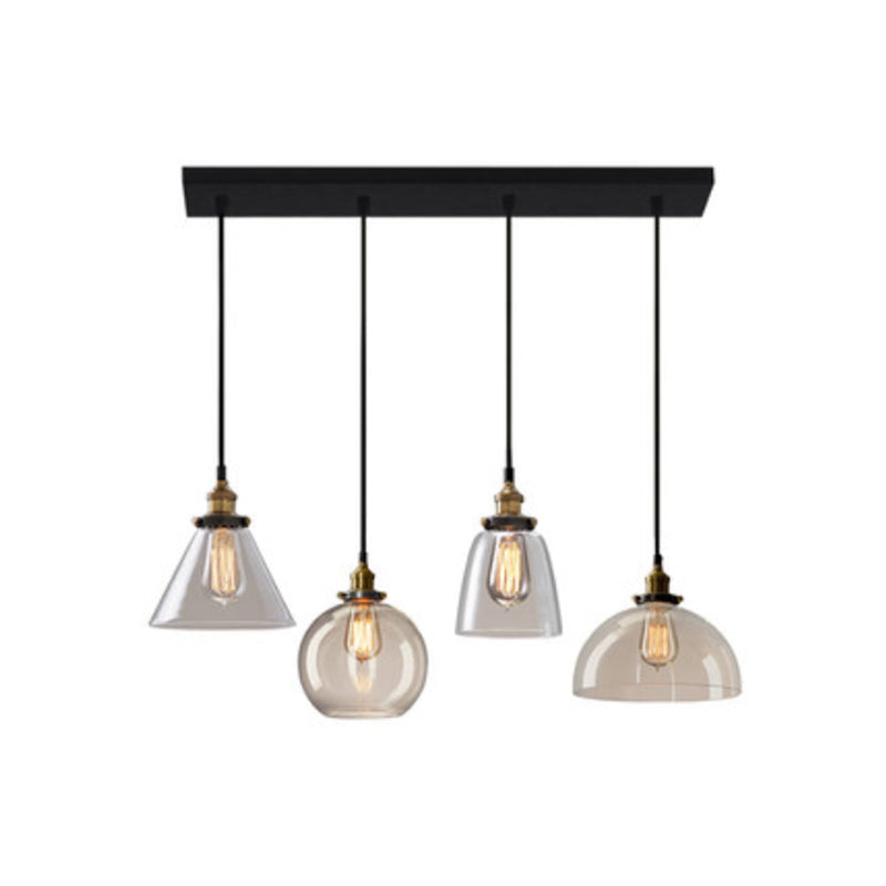 Industrial Clear Glass Multi Light Pendant - 3 Bulbs Dining Room Lighting / J