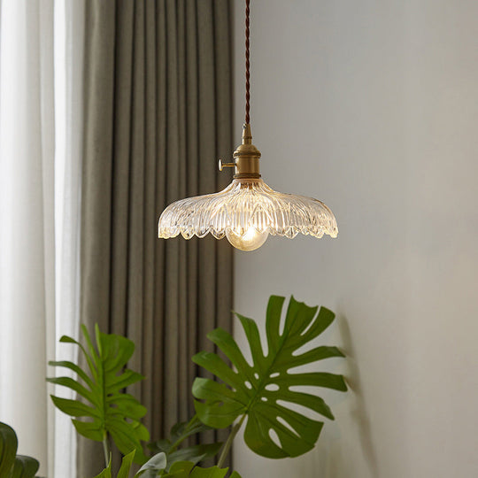 Scalloped Edge Glass Pendant Ceiling Light for Restaurants - Industrial Style