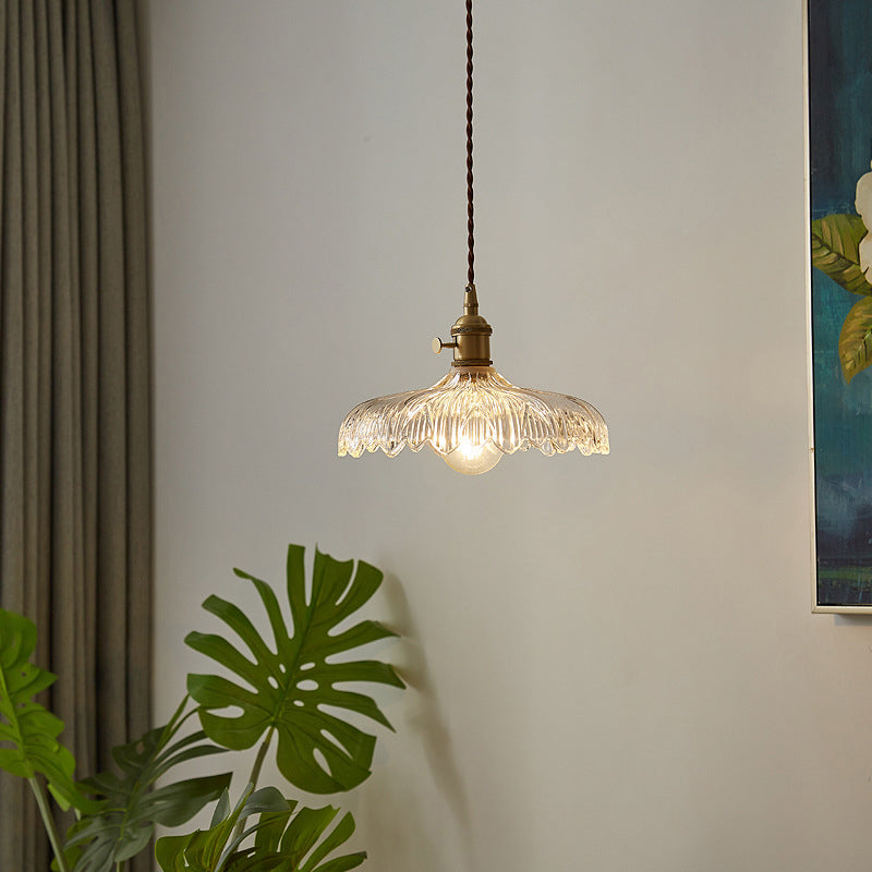 Industrial Scalloped Edge Ceiling Light Single Clear Glass Hanging Pendant Light for Restaurant